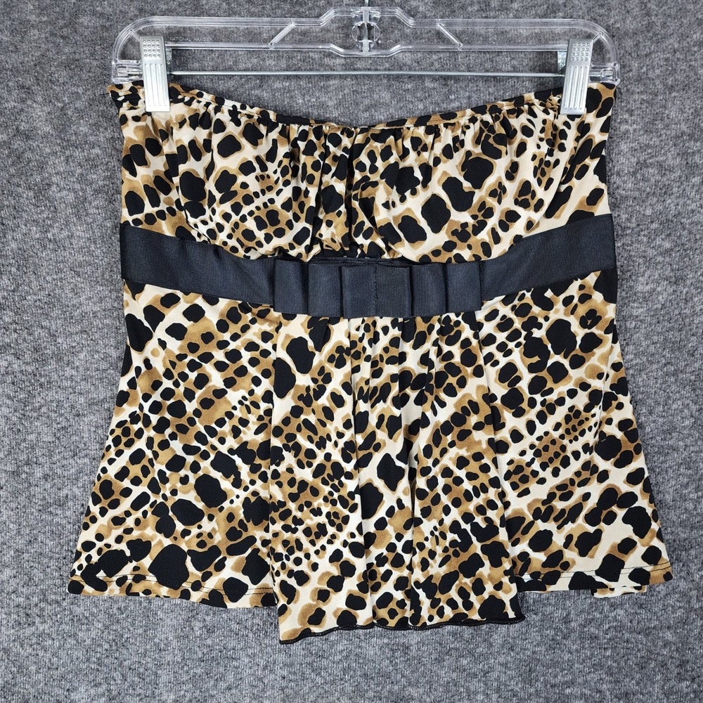 Arden B Tube Top Womens S Leopard Animal Print Bow Accent Tan Black EUC